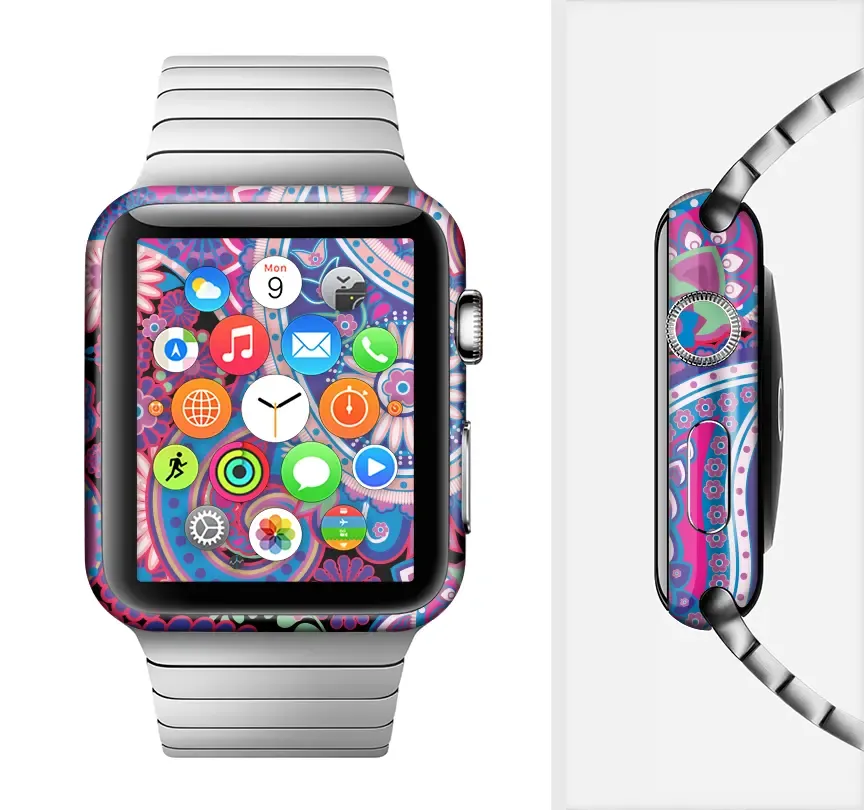 The Vibrant Purple Paisley V5 Full-Body Skin Kit for the Apple Watch -Apple Watch skin