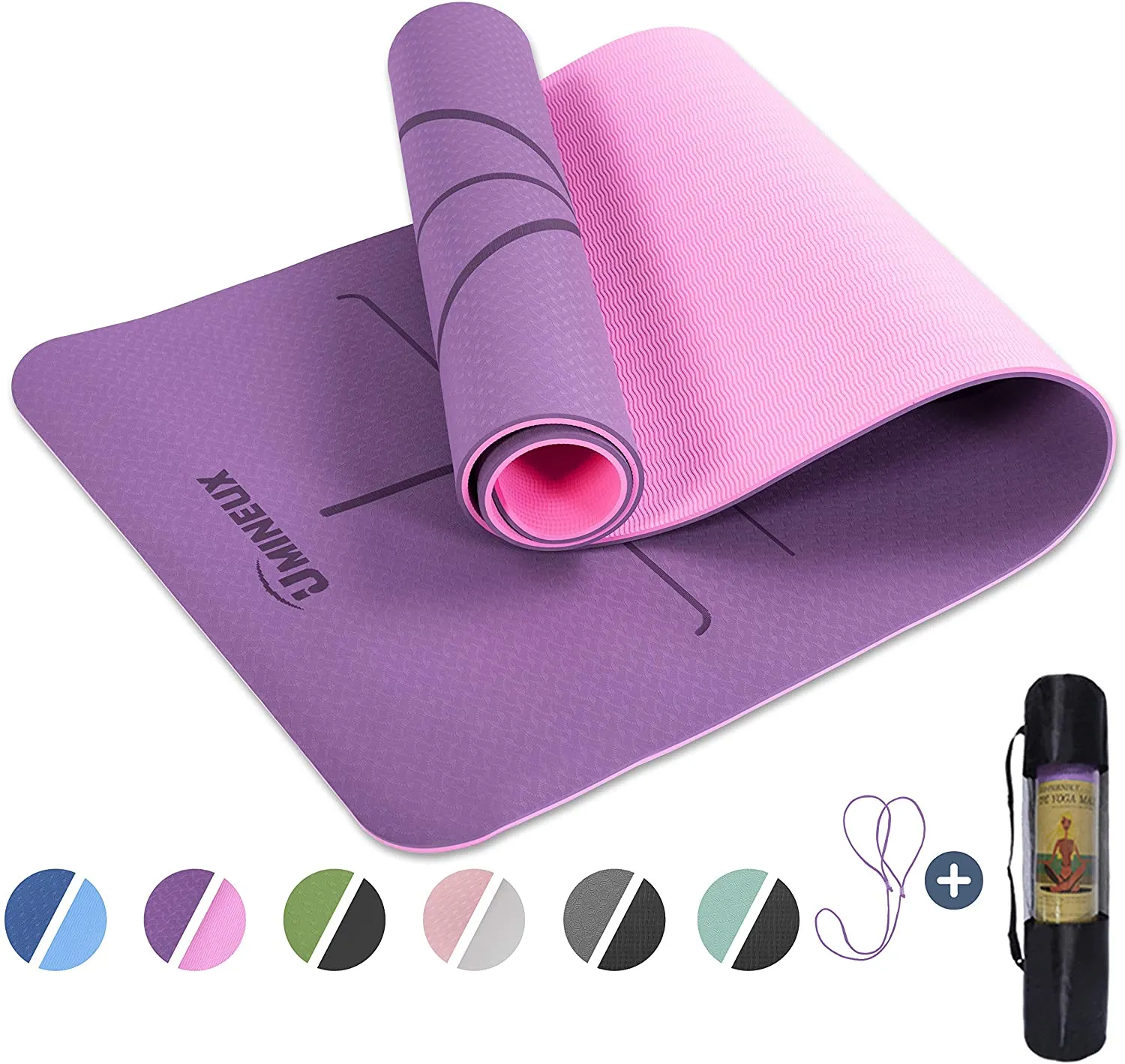 UMINEUX Yoga Mat Extra Thick 1/3'' Non Slip Yoga Mats for Women with Alignment Marks Eco Friendly TPE Fitness Exercise Mat with Carrying Strap & Storage Bag