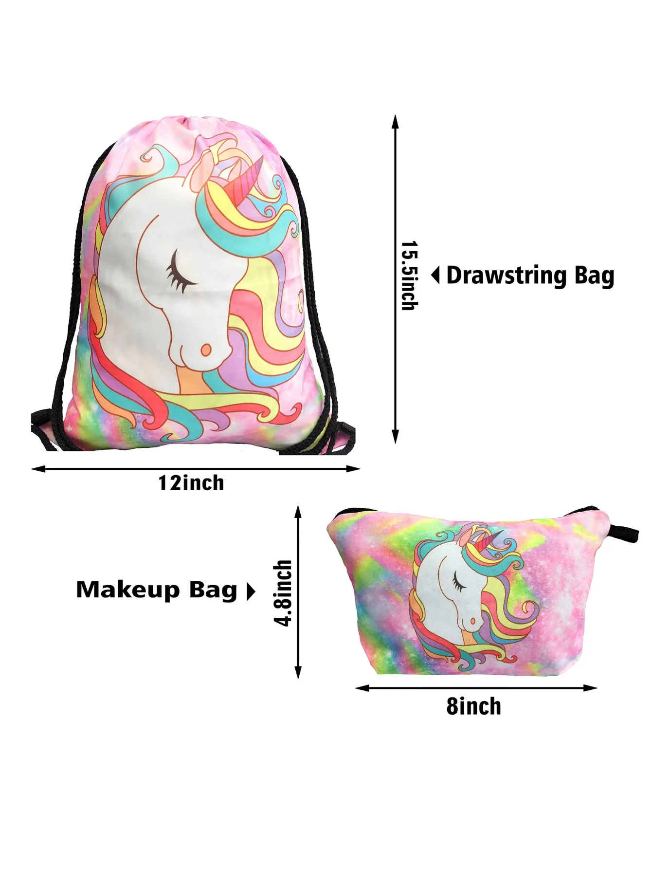 Unicorn Gifts for Girls - Unicorn Drawstring Backpack/Makeup Bag/Bracelet/Necklace/Hair Ties/Keychain/Sticker (Pink Unicorn Head 3)