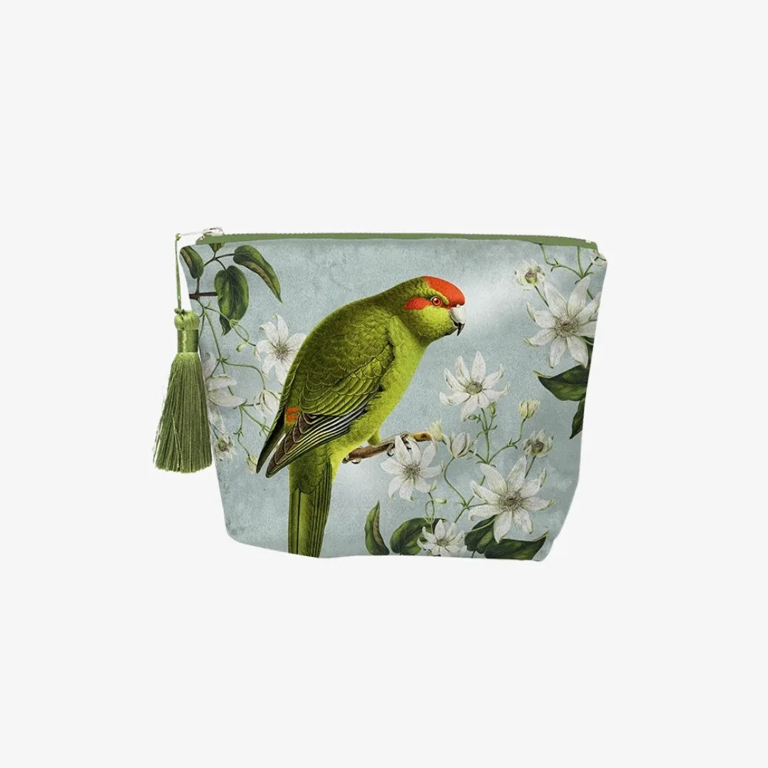 Velvet Cosmetic Bag - Birds & Botanicals, Kakariki