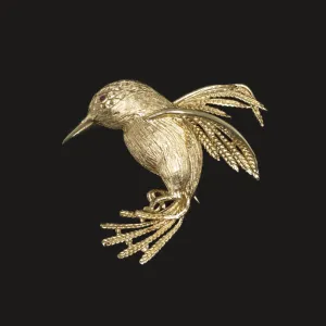 VINTAGE 14K YELLOW GOLD HUMMINGBIRD PIN BROOCH HANDMADE ESTATE 7.5 GRAM PENDANT