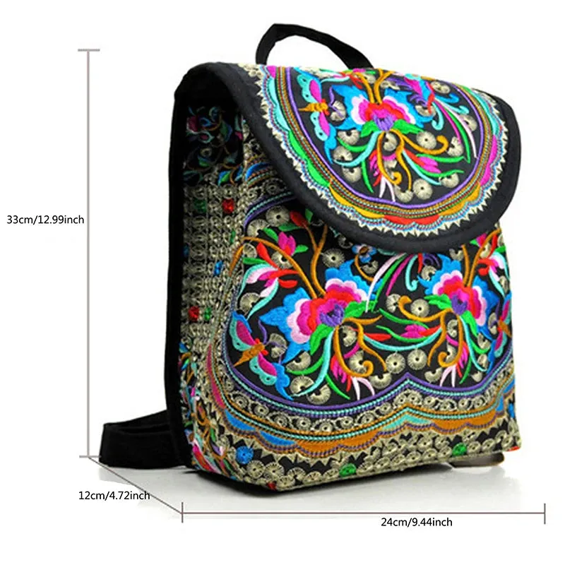 Vivid Bohemian Embroidered Backpack – Ethnic-Inspired Travel Rucksack