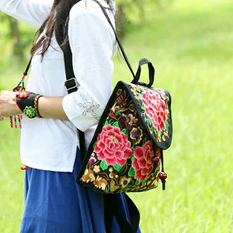 Vivid Bohemian Embroidered Backpack – Ethnic-Inspired Travel Rucksack