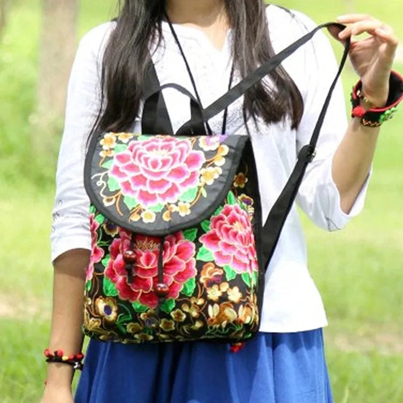 Vivid Bohemian Embroidered Backpack – Ethnic-Inspired Travel Rucksack