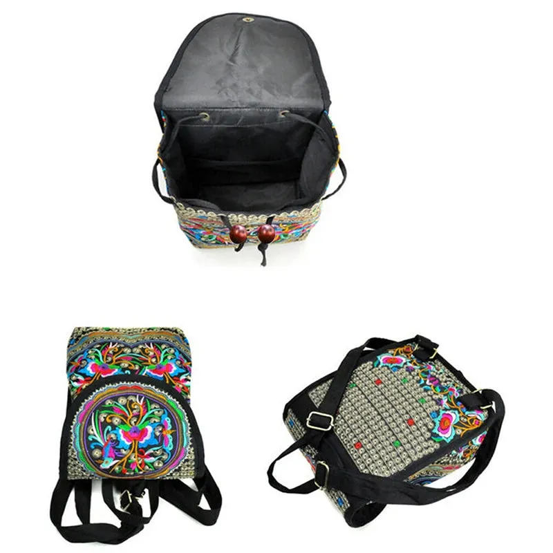 Vivid Bohemian Embroidered Backpack – Ethnic-Inspired Travel Rucksack