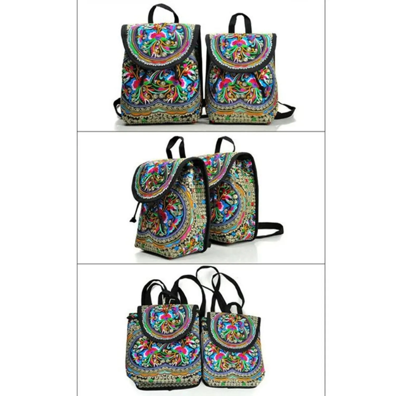 Vivid Bohemian Embroidered Backpack – Ethnic-Inspired Travel Rucksack