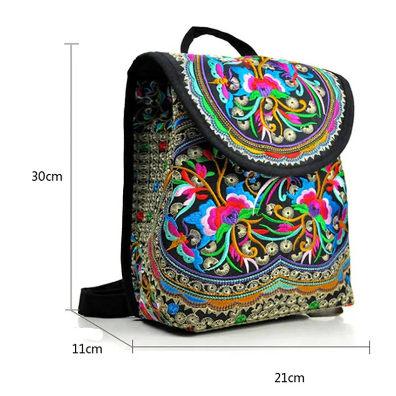 Vivid Bohemian Embroidered Backpack – Ethnic-Inspired Travel Rucksack