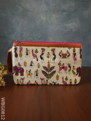 Warli Printed Purse with Zipper - WBG0812