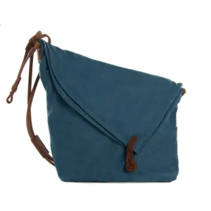 Waxed Canvas with Leather Strap Sling Bag - Blue