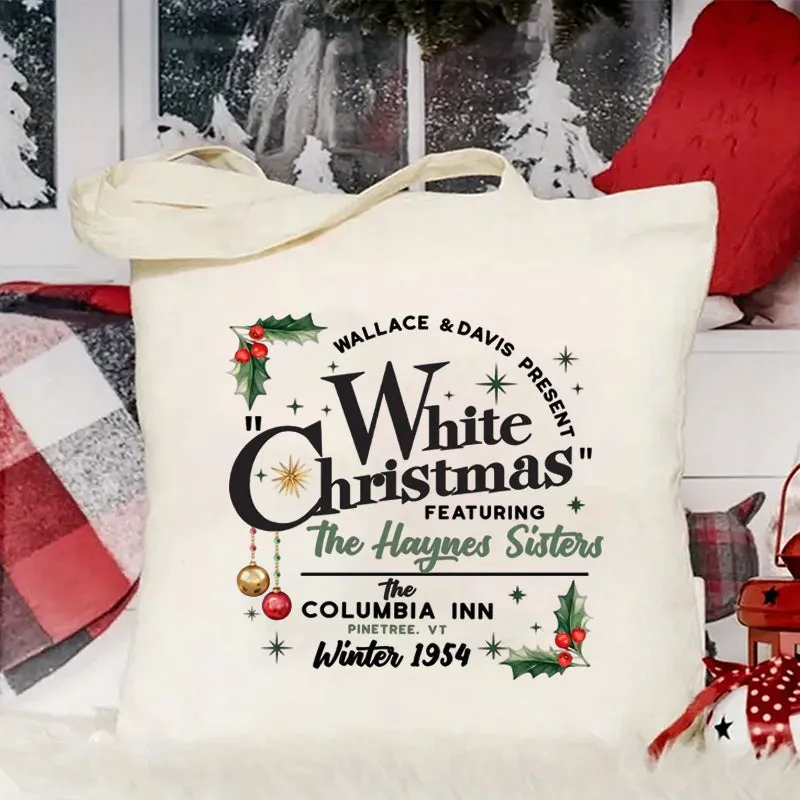 White Christmas 1954 Movie Themed Canvas Tote Bag for Women, Fashionable Casual Handbag, Washable, No Dry Clean, Christmas Gift Idea