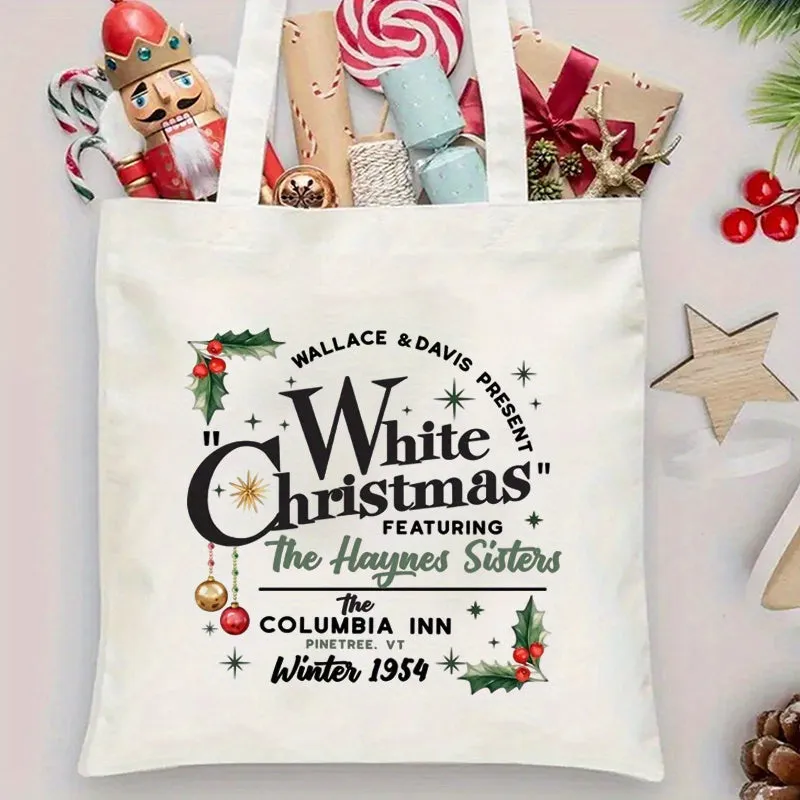 White Christmas 1954 Movie Themed Canvas Tote Bag for Women, Fashionable Casual Handbag, Washable, No Dry Clean, Christmas Gift Idea