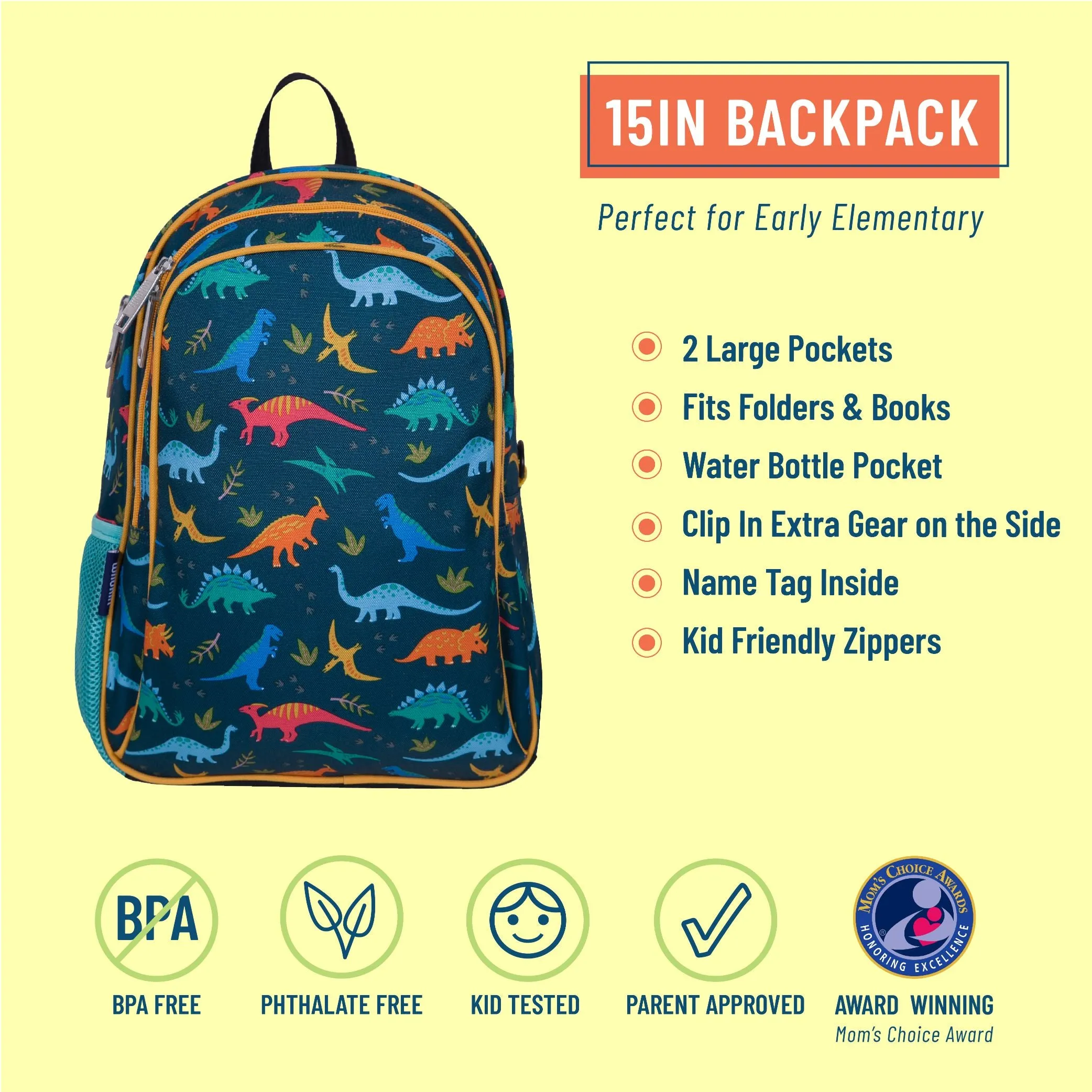 Wildkin Olive Kids Jurassic Dinosaurs Sidekick Backpack School Bag