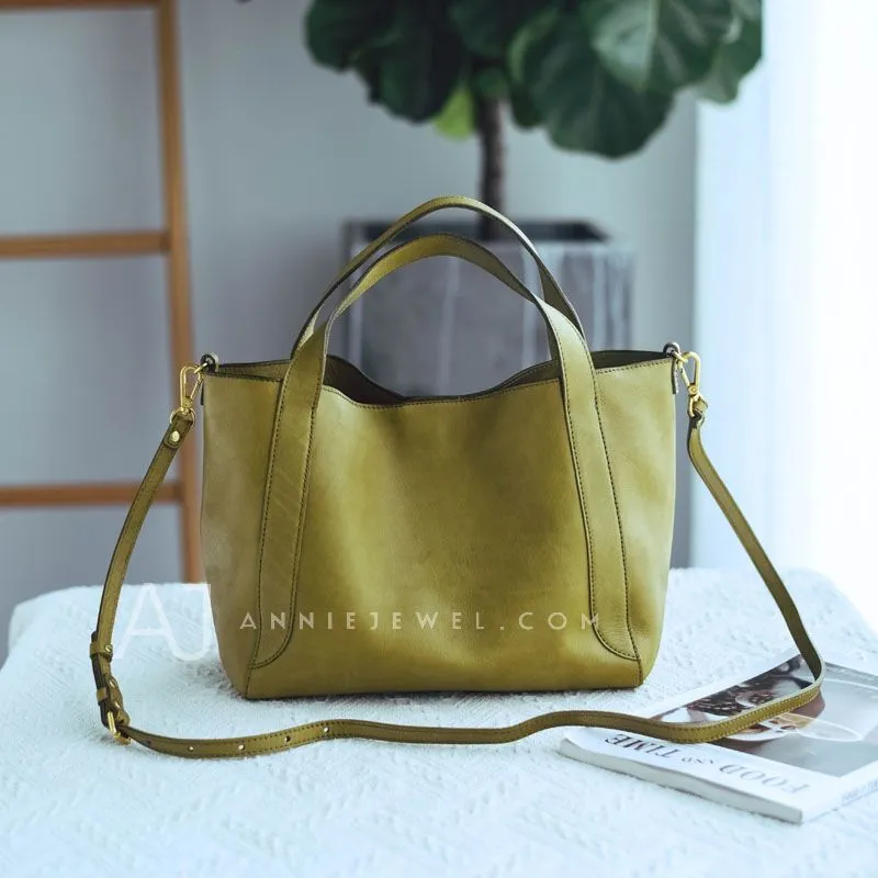 Women's Leather Bucket Tote Bag Tote Bucket Bag Leather Tote Bag Green