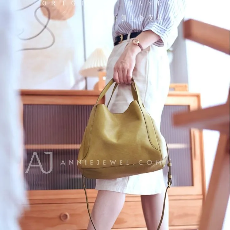 Women's Leather Bucket Tote Bag Tote Bucket Bag Leather Tote Bag Green