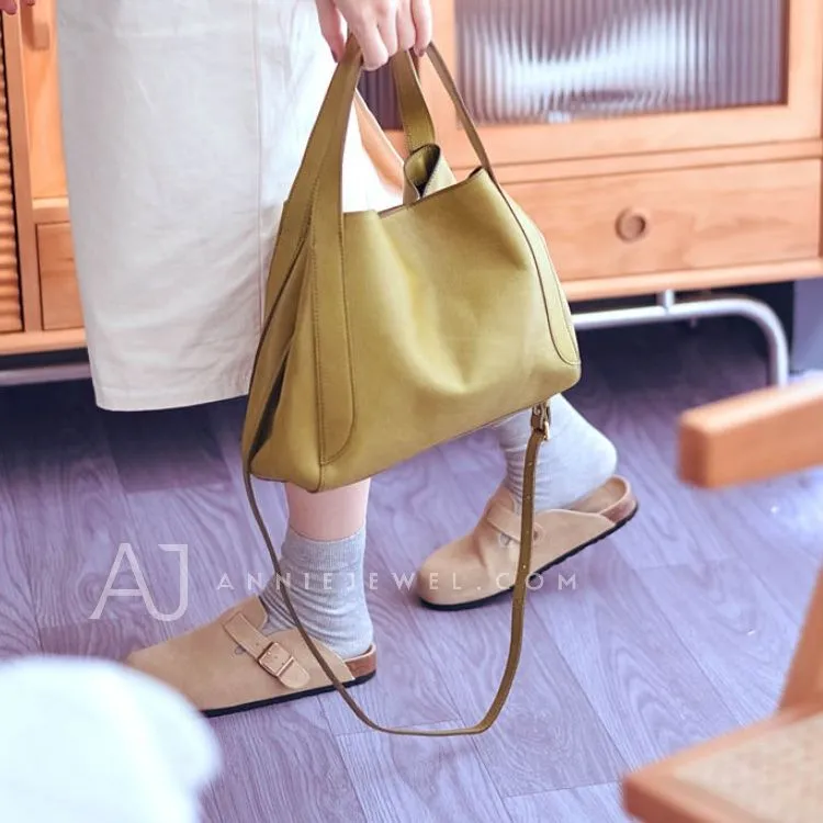 Women's Leather Bucket Tote Bag Tote Bucket Bag Leather Tote Bag Green